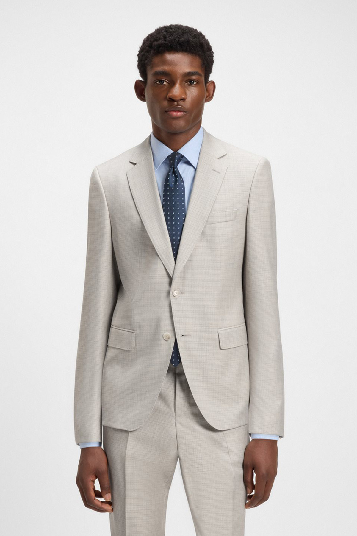 Traje Slim Fit De Lana Virgen Con Microestampado Y Seda