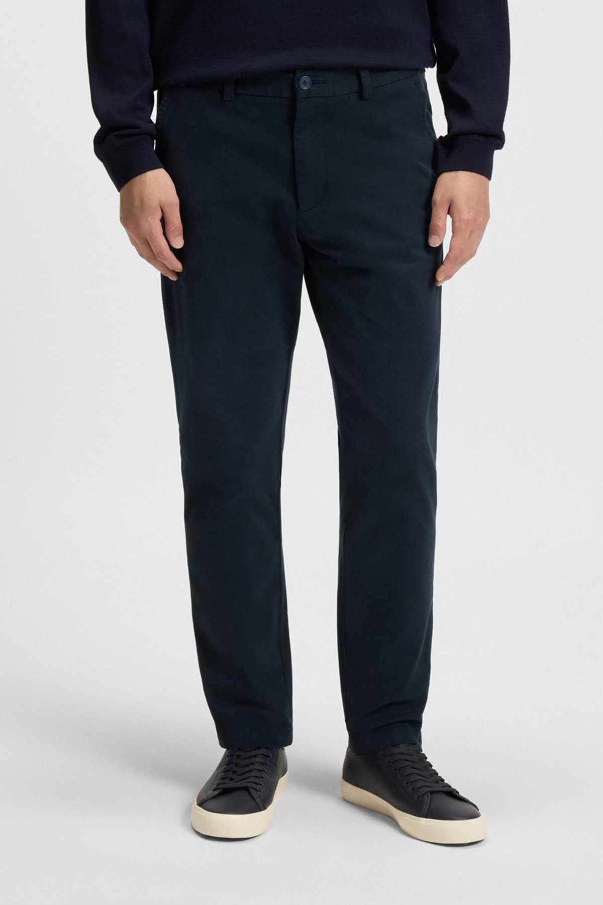 Pantalón Slim Fit De Sarga De Algodón Elástico