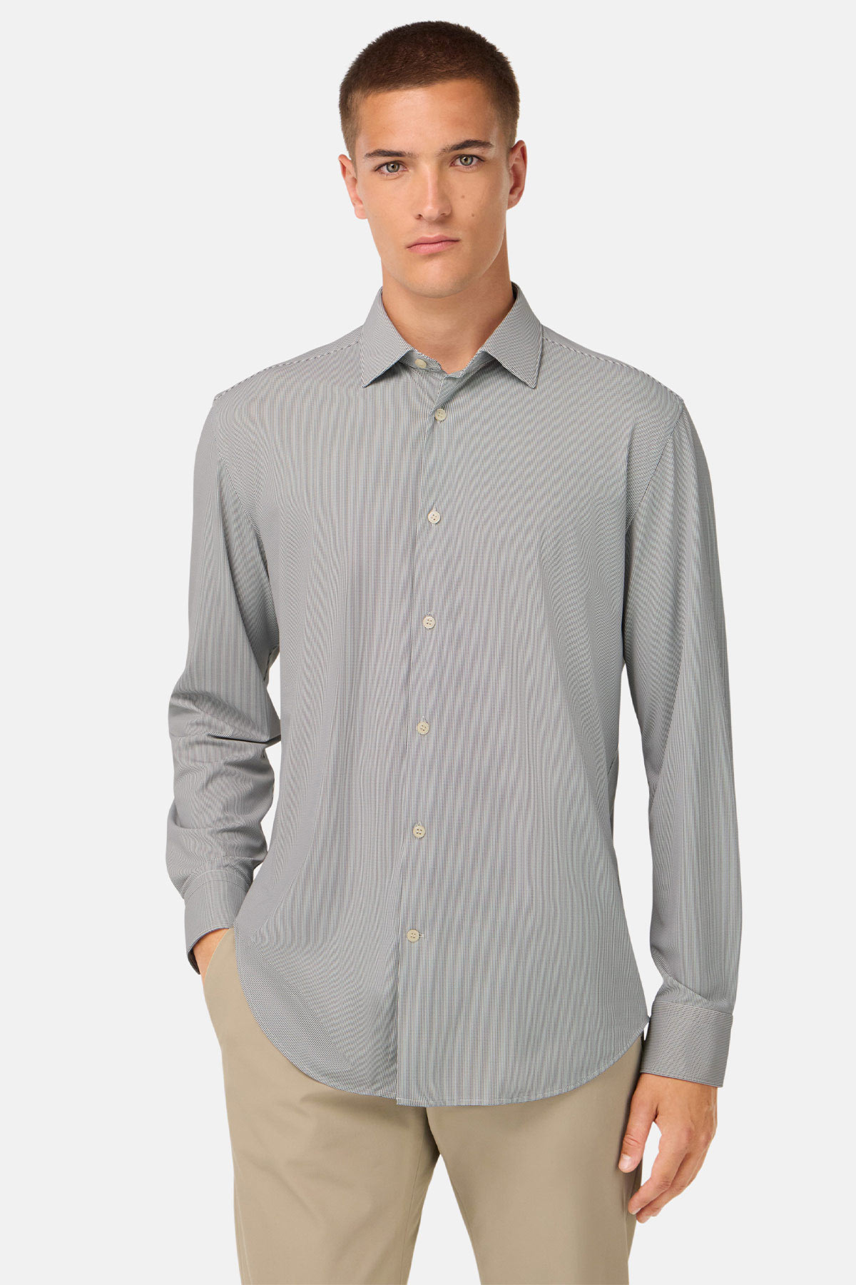 Camisa De Nailon Elástico Slim Fit
