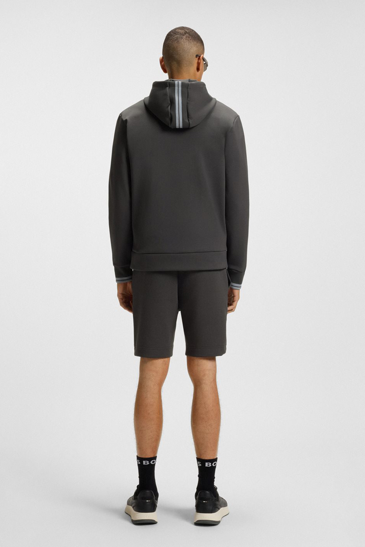 Sudadera Con Capucha Y Cremallera De Mezcla De Algodón Con Detalles De Rayas image number 3