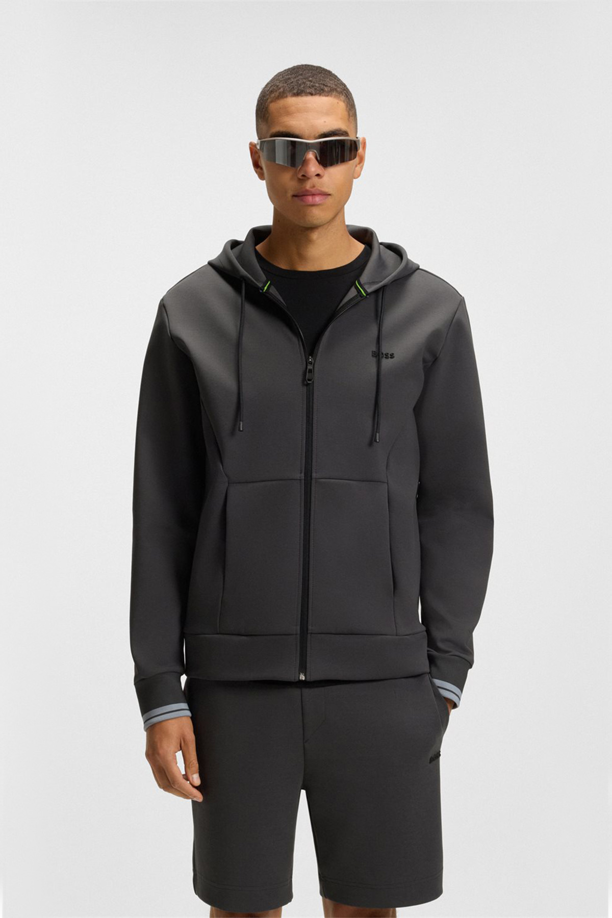 Sudadera Con Capucha Y Cremallera De Mezcla De Algodón Con Detalles De Rayas