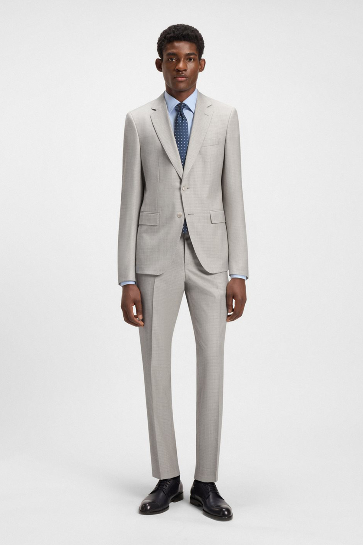 Traje Slim Fit De Lana Virgen Con Microestampado Y Seda