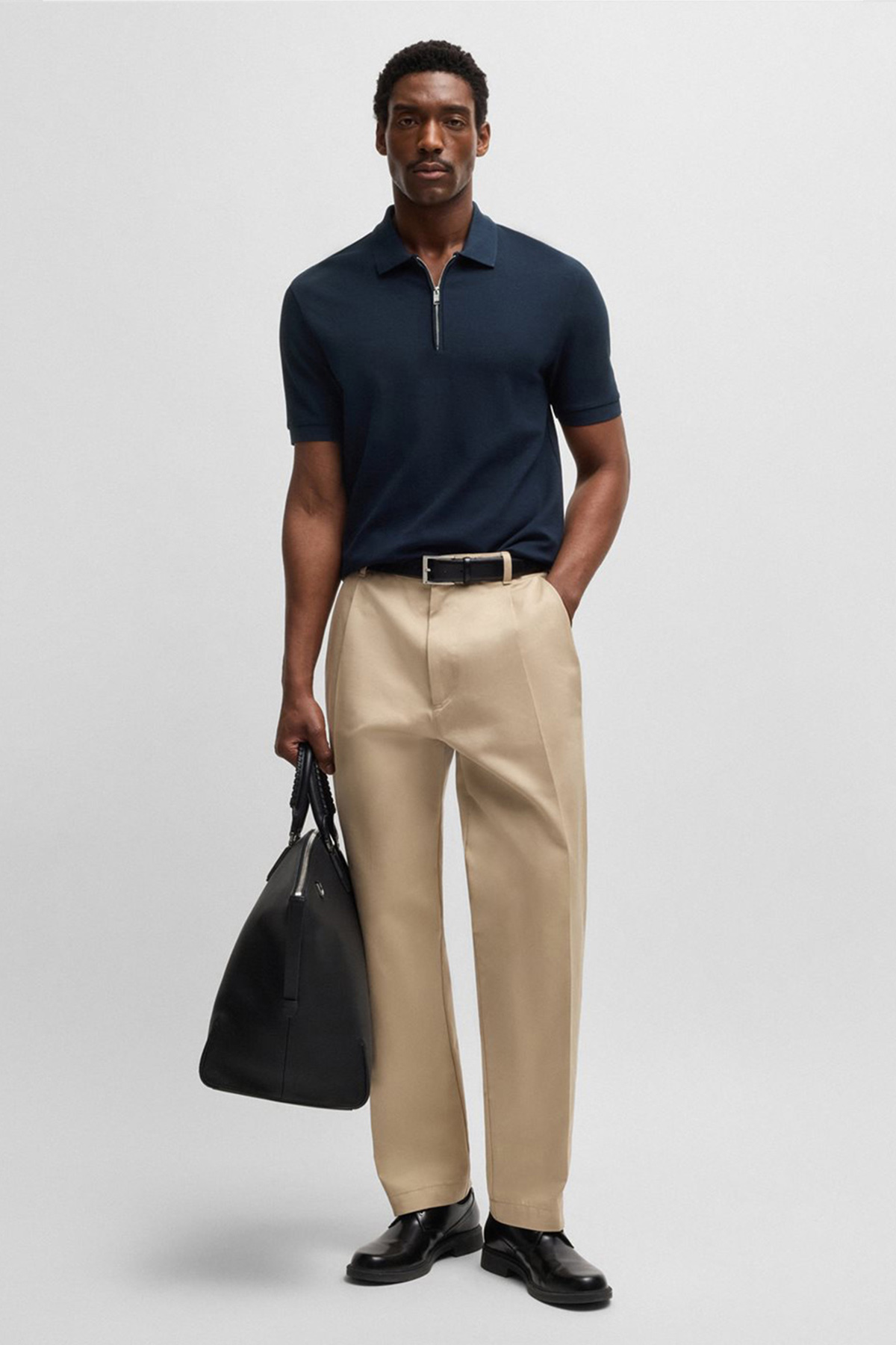 Polo De Punto Con Cuello Con Cremallera Y Estructura De Rejilla image number 2